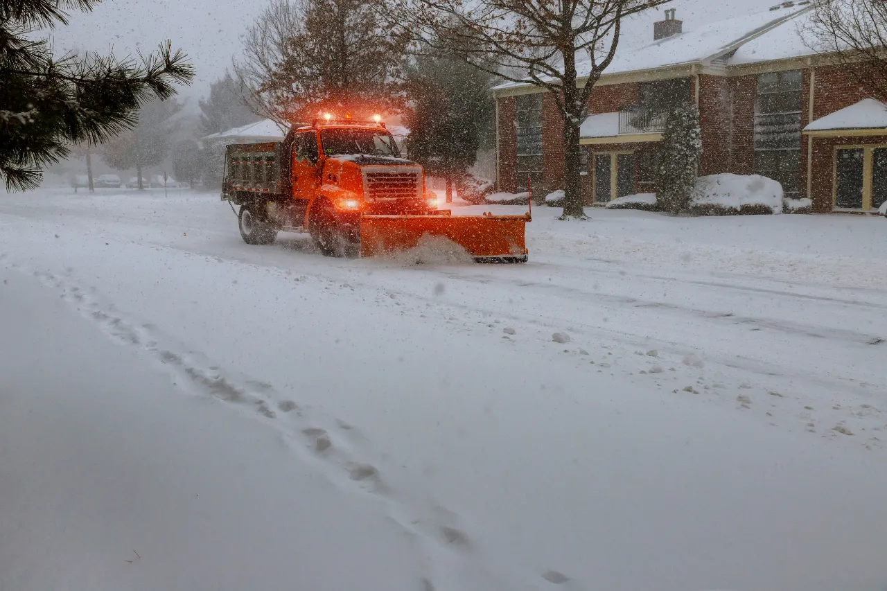 Snow plow truck clearing streets in New Jersey